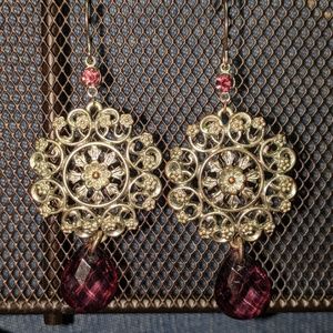 Silver Etched Earrings with Amethyst Bead